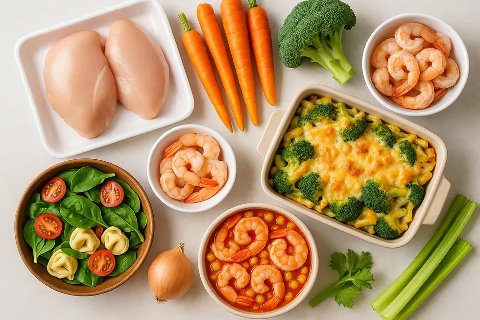 Image displaying 5-ingredient meal components and dishes, emphasizing simplicity and variety.